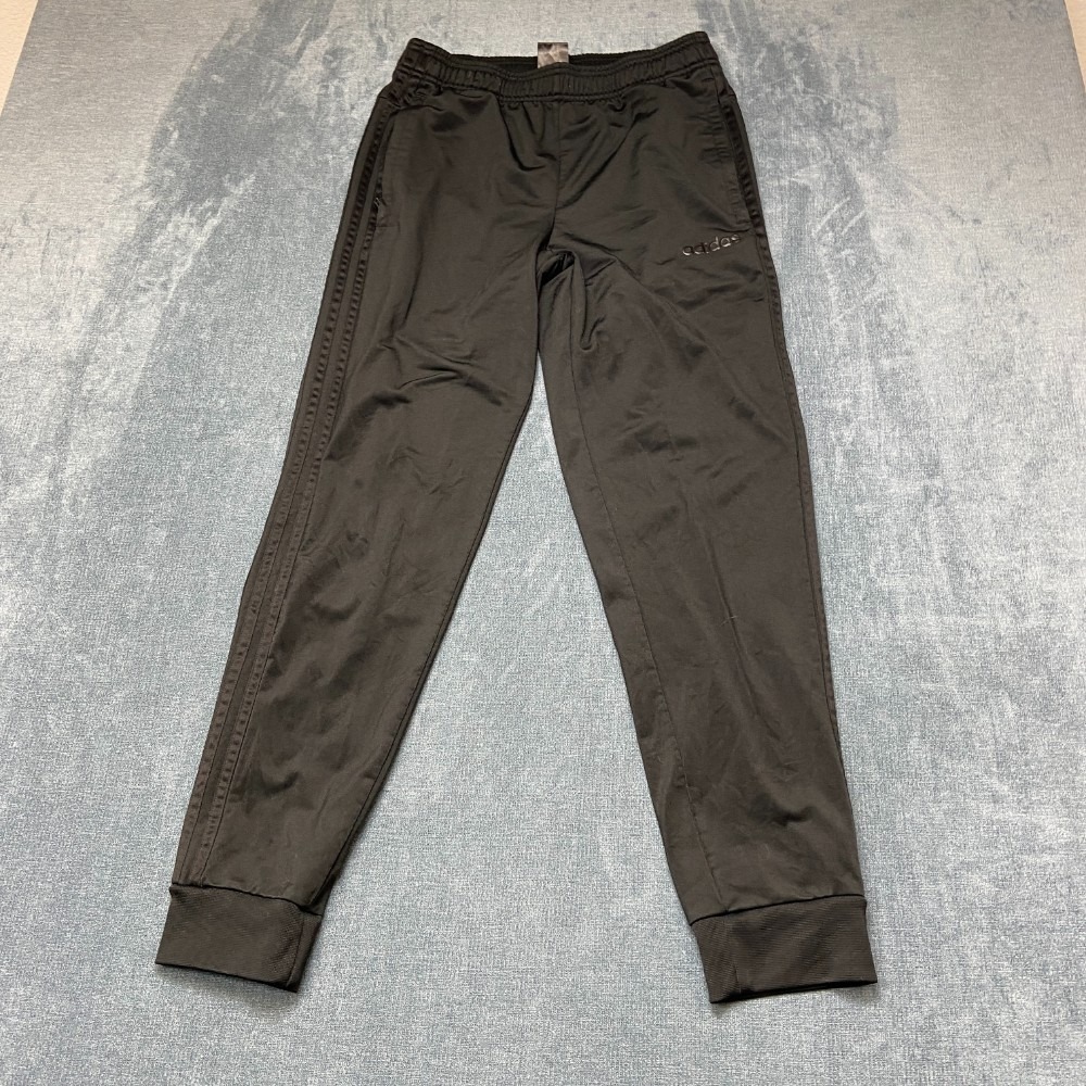 Adidas Sweatpants Mens Medium Black Fleece Lined 3-Stripes Athletic Tapered Leg